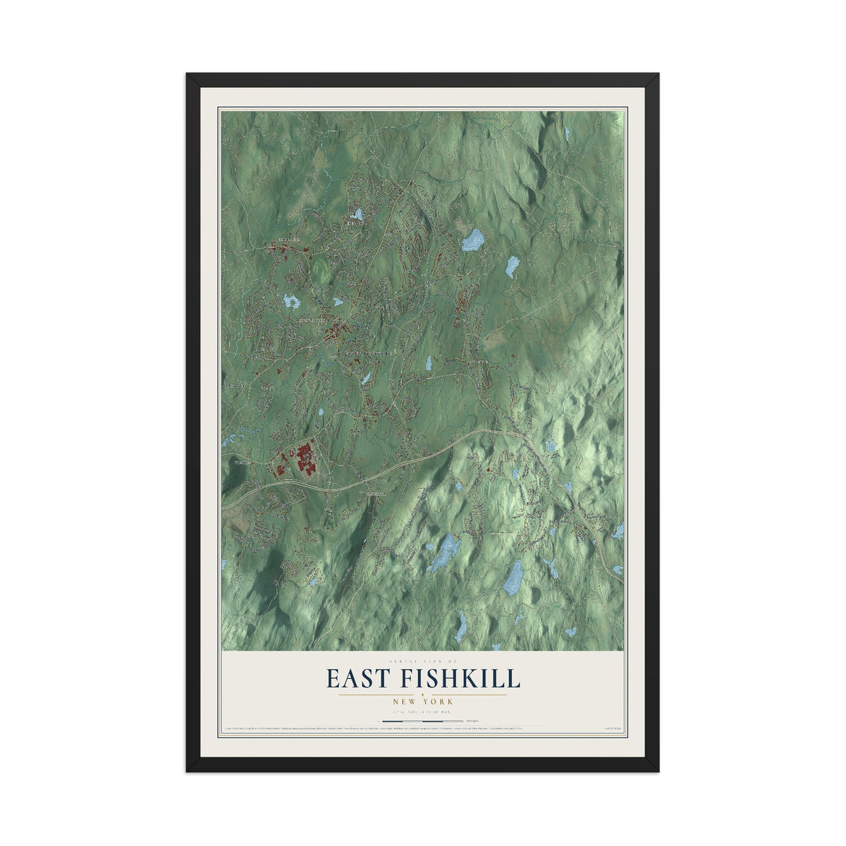 East Fishkill, New York map print, 12" x 18" W/ Black Ayous Wood Frame mockup