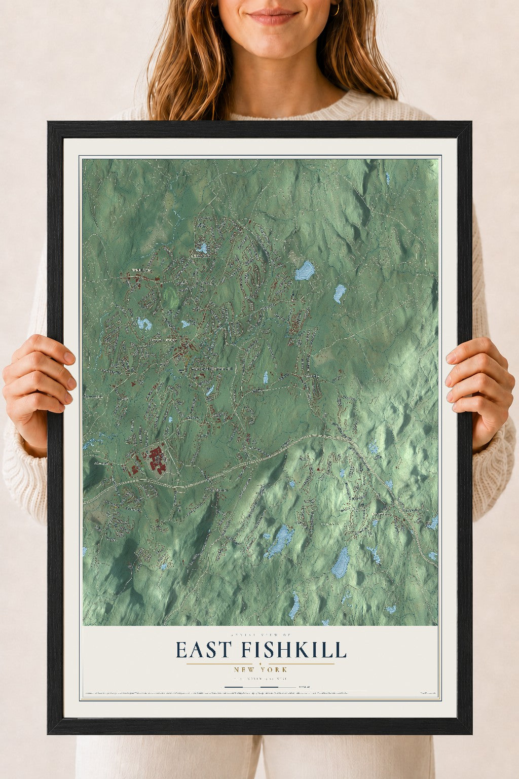 East Fishkill, New York map print, 18" x 24" W/ Black Ayous Wood Frame mockup