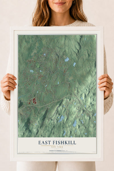 East Fishkill, New York map print, 18" x 24" W/ White Ayous Wood Frame mockup