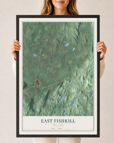 East Fishkill, New York map print, 24" x 36" W/ Black Ayous Wood Frame mockup