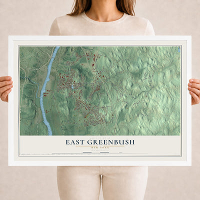 East Greenbush, New York map print, 18" x 24" W/ White Ayous Wood Frame mockup