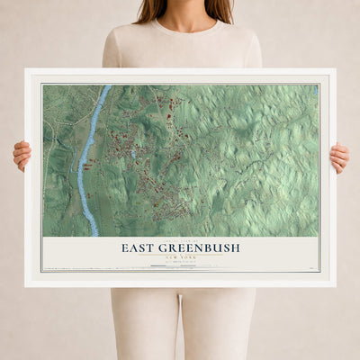 East Greenbush, New York map print, 24" x 36" W/ White Ayous Wood Frame mockup