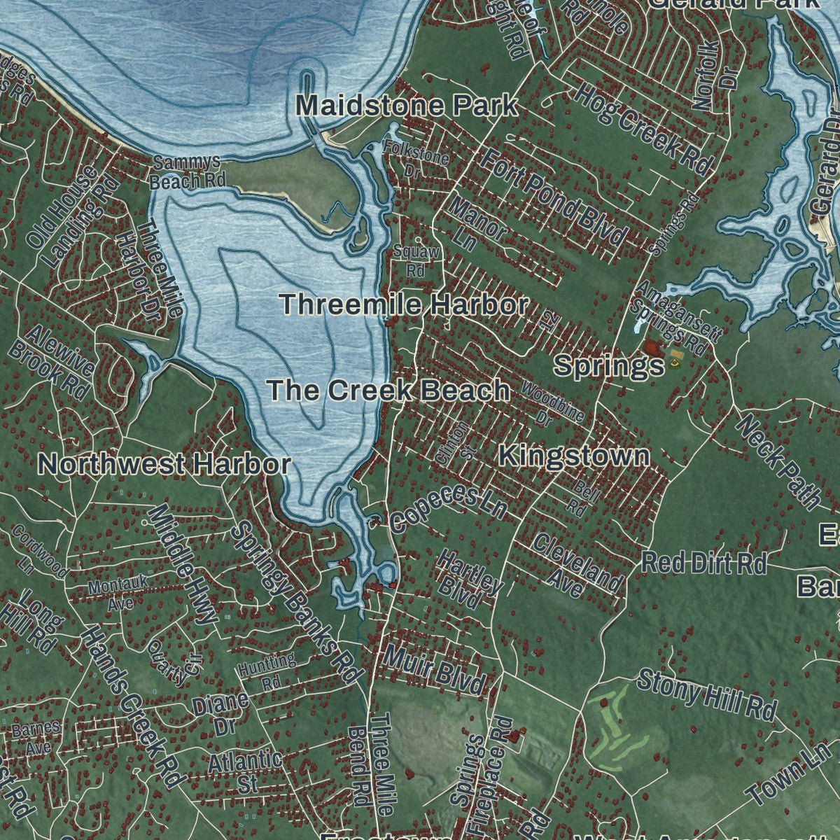 Close-up 1 of the East Hampton, New York map artwork