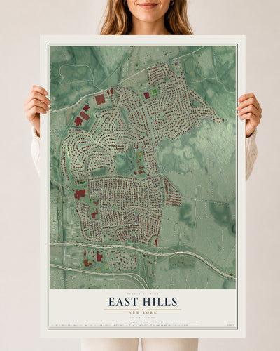 East Hills, New York map print, 24" x 36" Archival Matte Print mockup