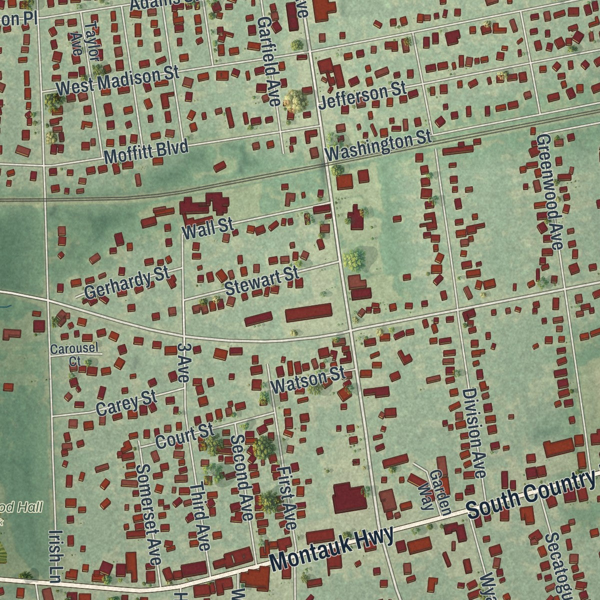 Close-up 2 of the East Islip, New York map artwork