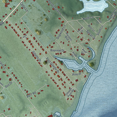 Close-up of the map of East Marion, New York print showing street and building detail