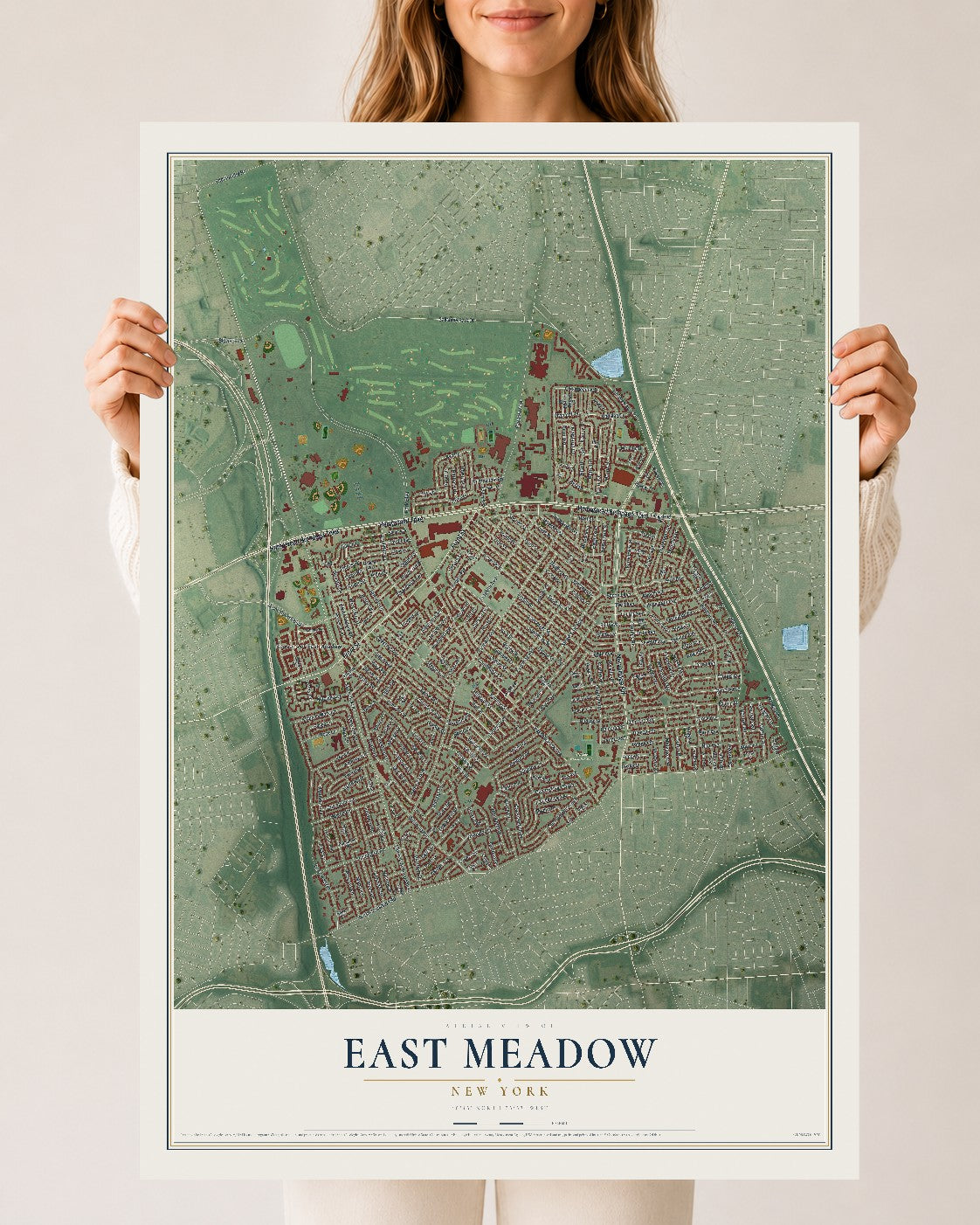 East Meadow, New York map print, 24" x 36" Archival Matte Print mockup