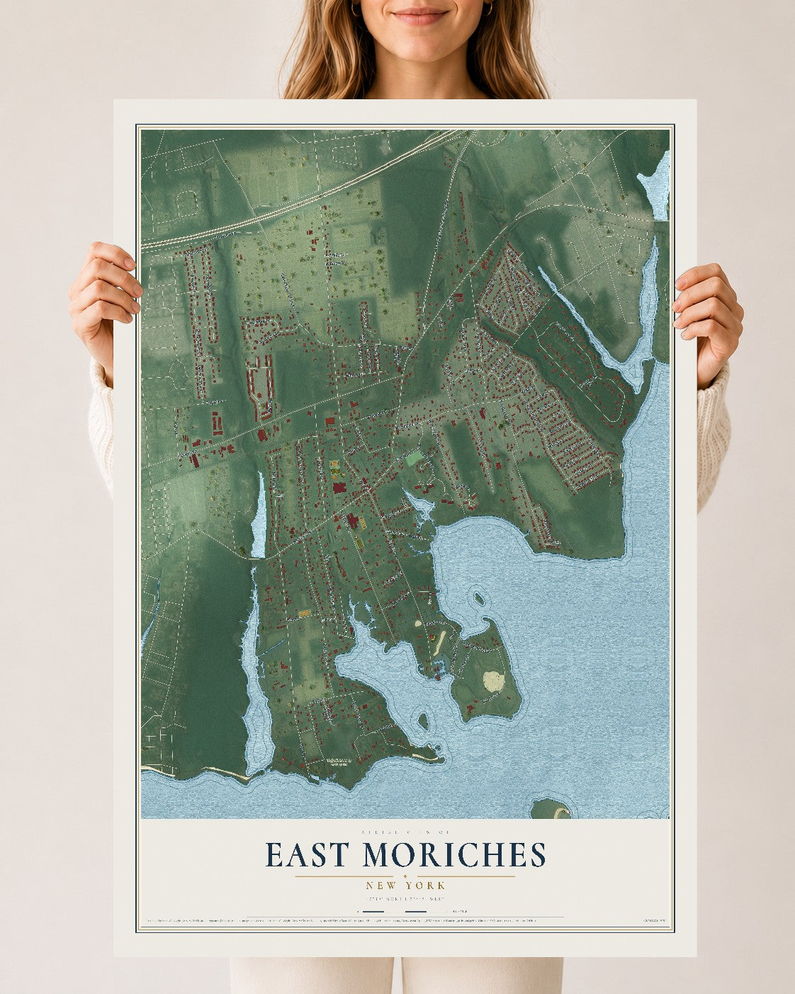 East Moriches, New York map print, 24" x 36" Archival Matte Print mockup