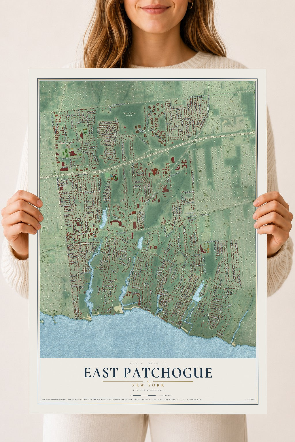 East Patchogue, New York map print, 18" x 24" Archival Matte Print mockup
