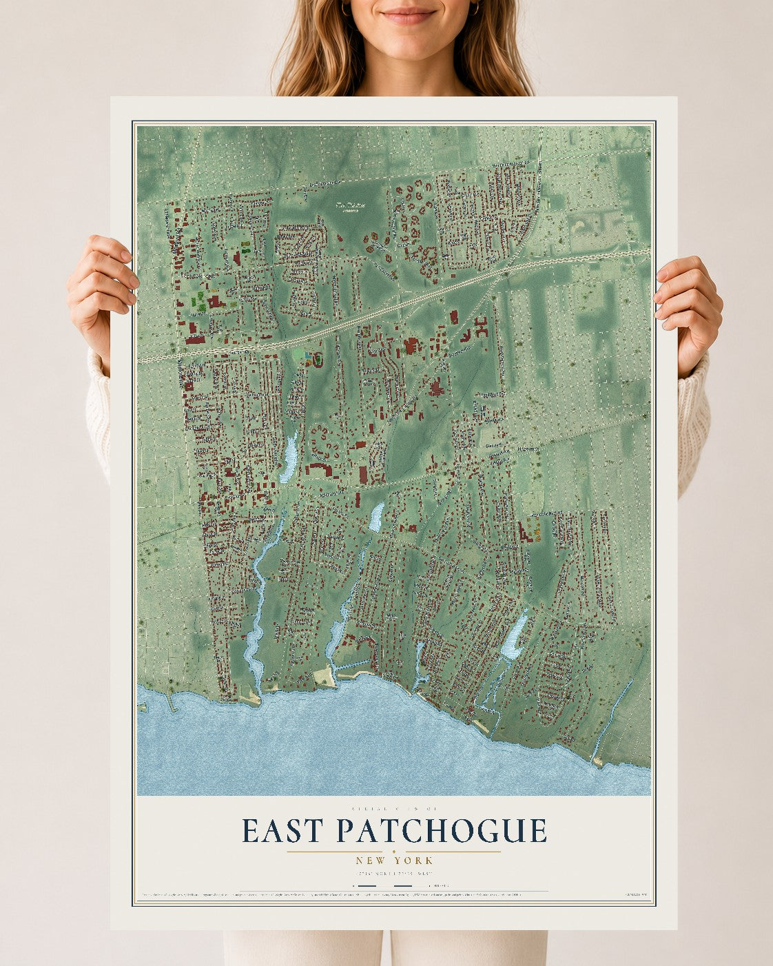 East Patchogue, New York map print, 24" x 36" Archival Matte Print mockup