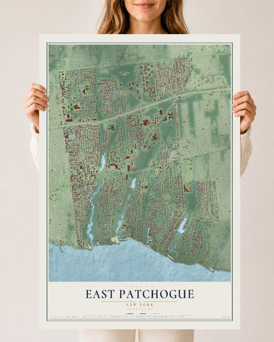 East Patchogue, New York map print, 24" x 36" Archival Matte Print mockup