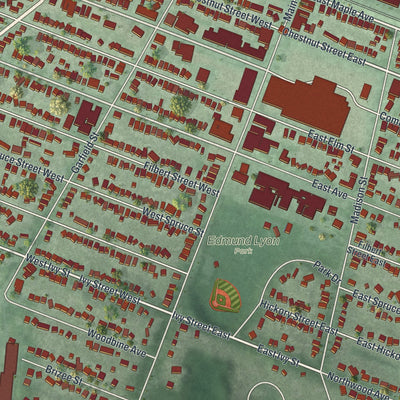 Close-up of the map of the Town of East Rochester, New York print showing street and building detail