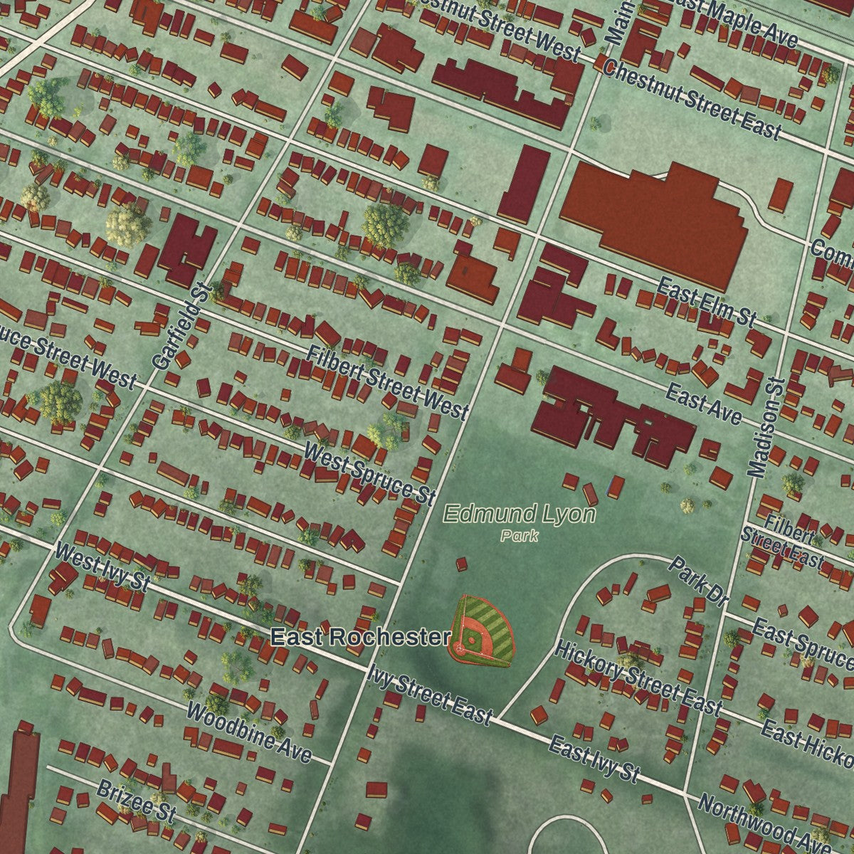 Close-up 1 of the East Rochester, New York map artwork