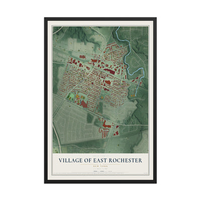 East Rochester, New York map print, 12" x 18" W/ Black Ayous Wood Frame mockup