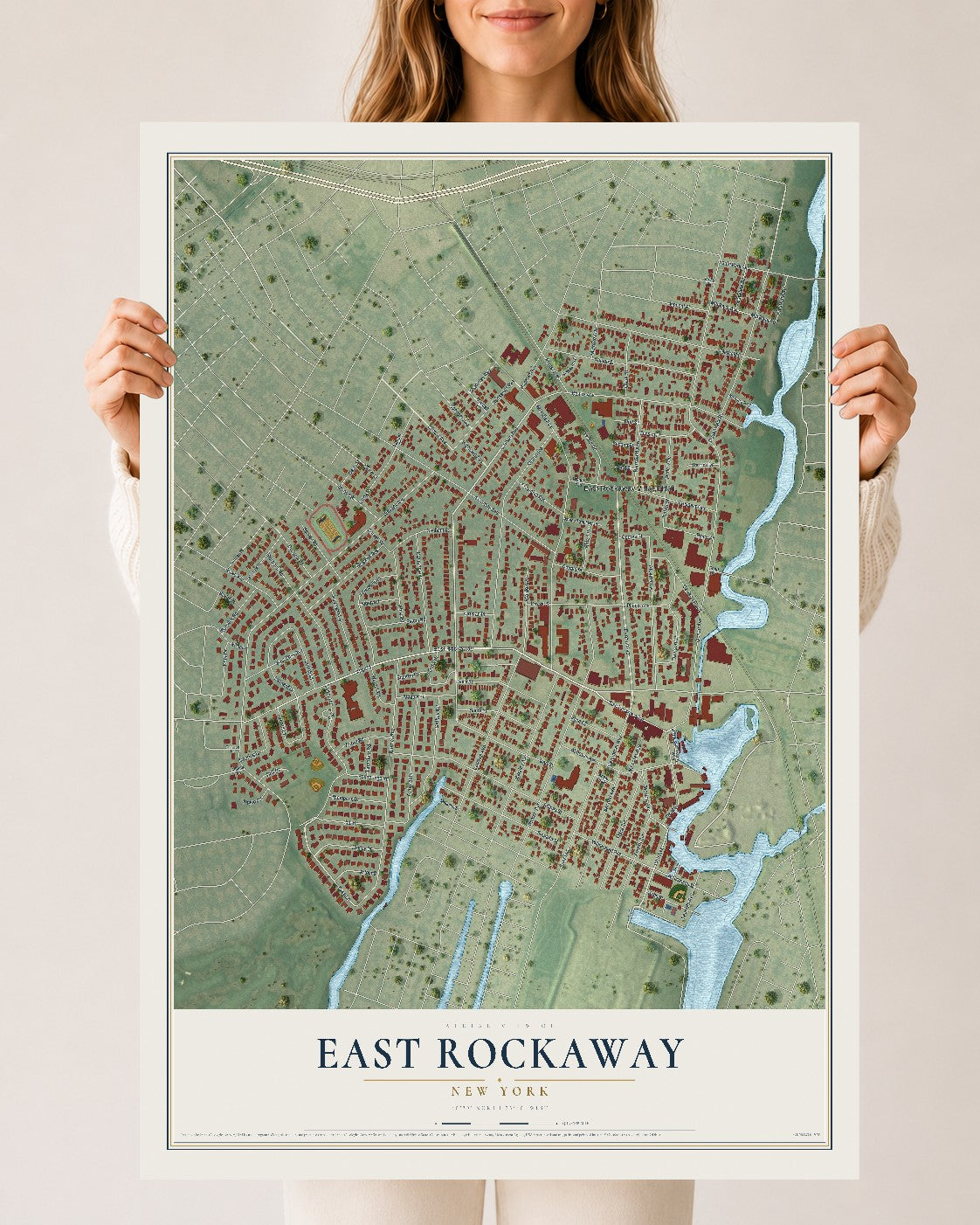 East Rockaway, New York map print, 24" x 36" Archival Matte Print mockup