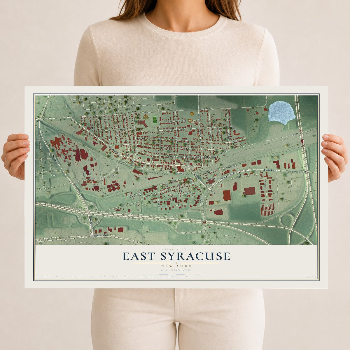 East Syracuse, New York map print, 12" x 18" Archival Matte Print mockup