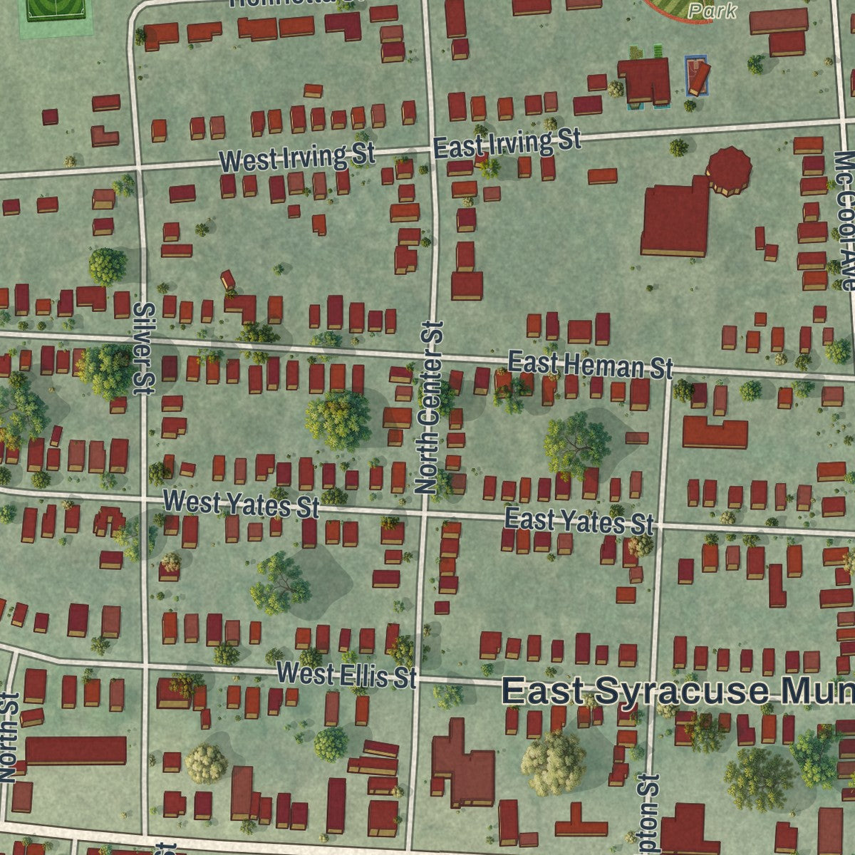 Close-up 1 of the East Syracuse, New York map artwork