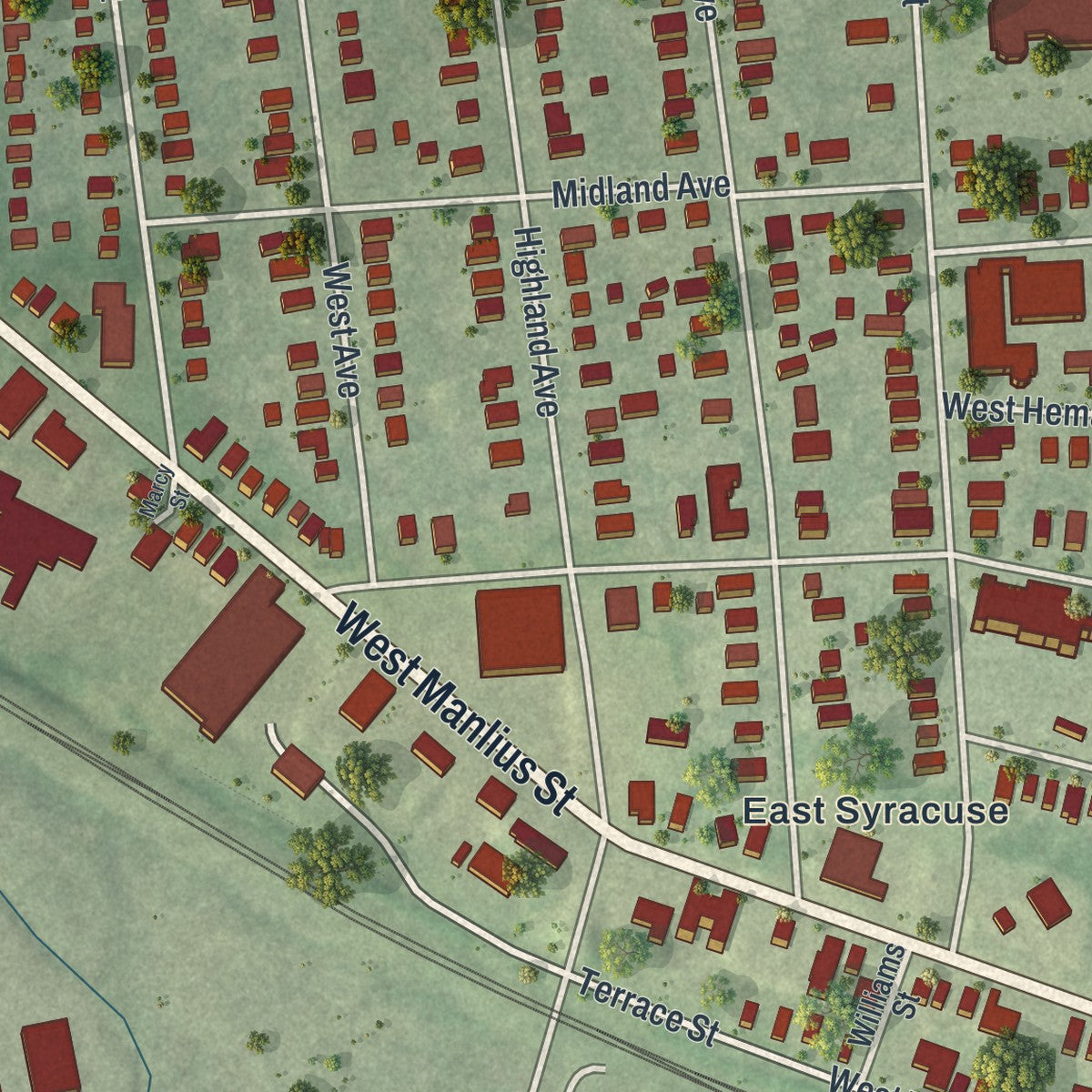 Close-up 2 of the East Syracuse, New York map artwork