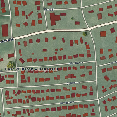 Close-up of the map of East Williston, New York print showing street and building detail