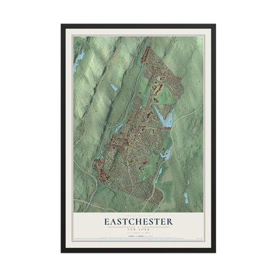 Eastchester, New York map print, 12" x 18" W/ Black Ayous Wood Frame mockup