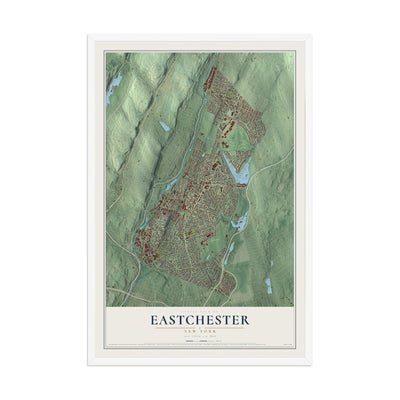 Eastchester, New York map print, 12" x 18" W/ White Ayous Wood Frame mockup