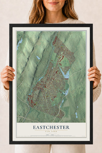 Eastchester, New York map print, 18" x 24" W/ Black Ayous Wood Frame mockup