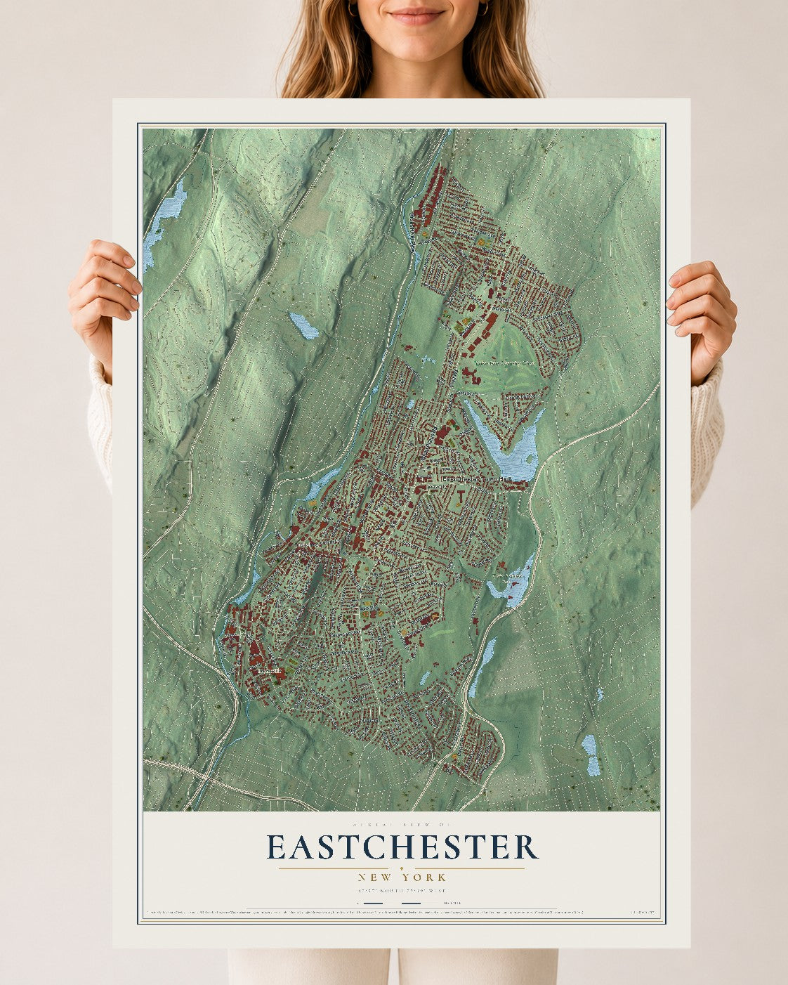 Eastchester, New York map print, 24" x 36" Archival Matte Print mockup
