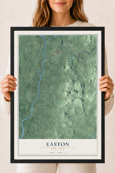 Easton, New York map print, 18" x 24" W/ Black Ayous Wood Frame mockup