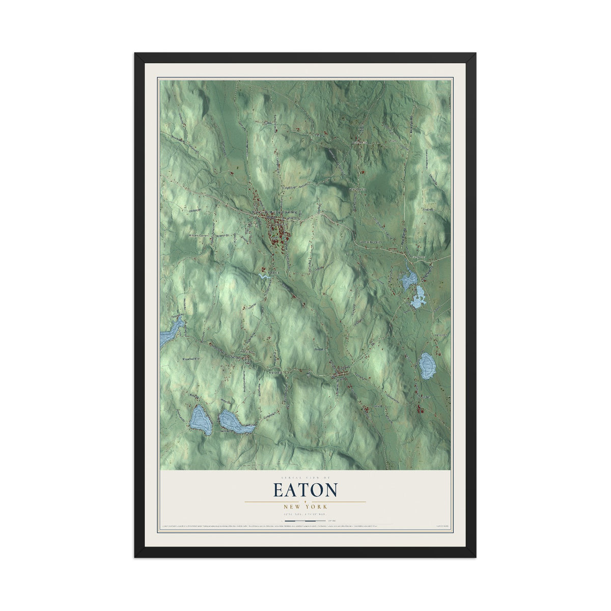 Eaton, New York map print, 12" x 18" W/ Black Ayous Wood Frame mockup