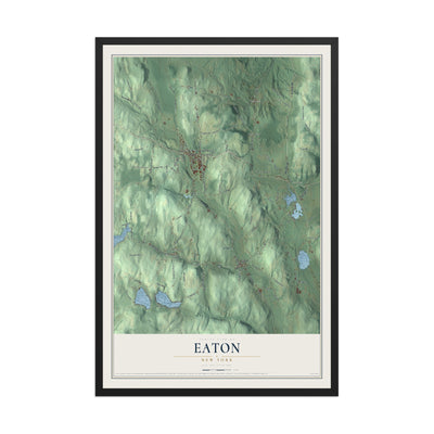 Eaton, New York map print, 12" x 18" W/ Black Ayous Wood Frame mockup