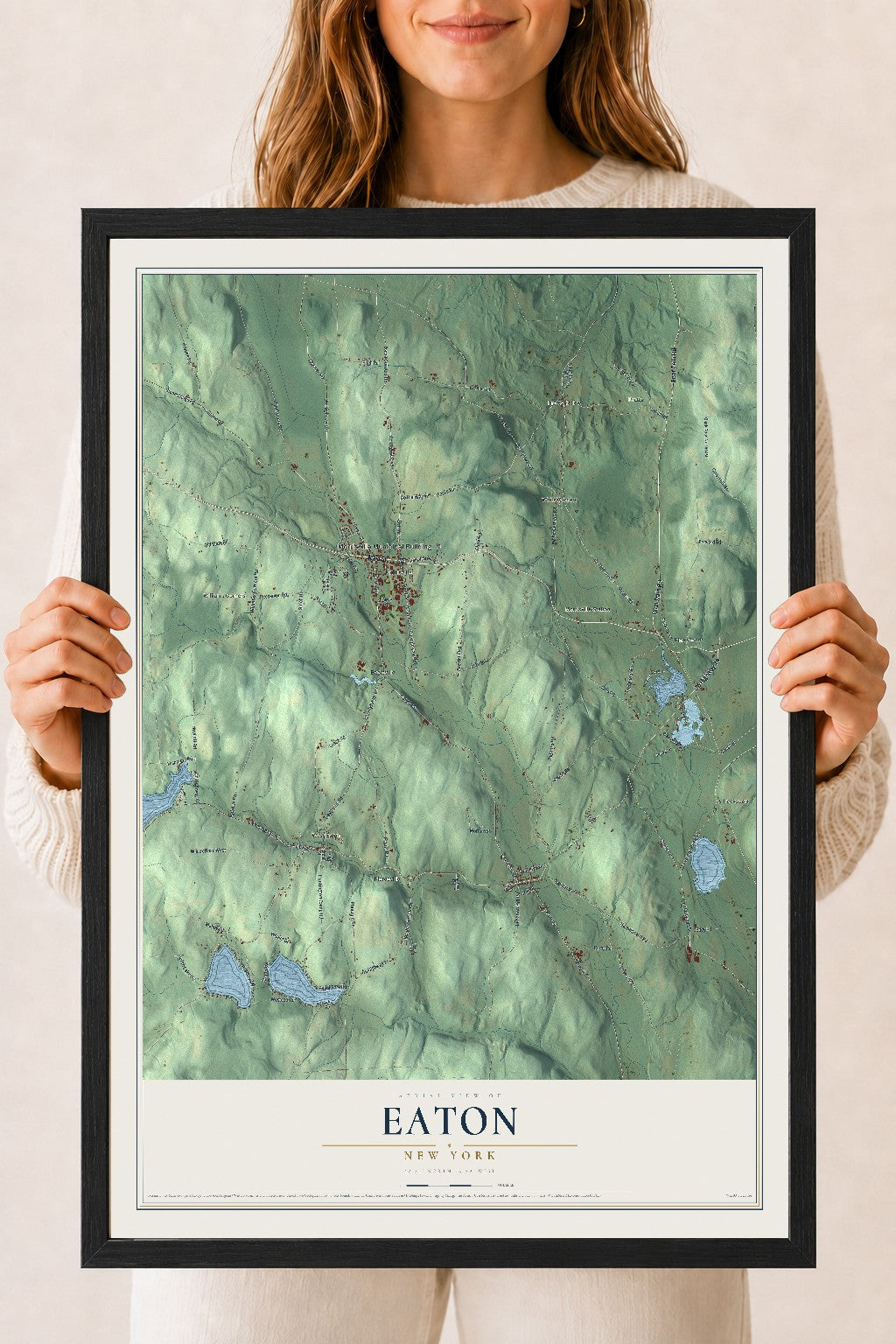 Eaton, New York map print, 18" x 24" W/ Black Ayous Wood Frame mockup