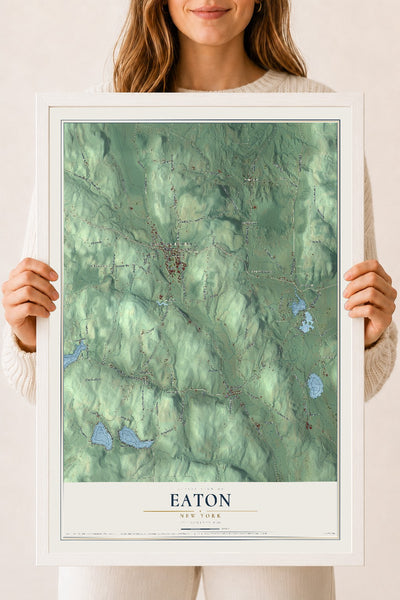 Eaton, New York map print, 18" x 24" W/ White Ayous Wood Frame mockup