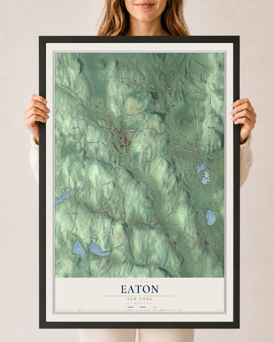 Eaton, New York map print, 24" x 36" W/ Black Ayous Wood Frame mockup