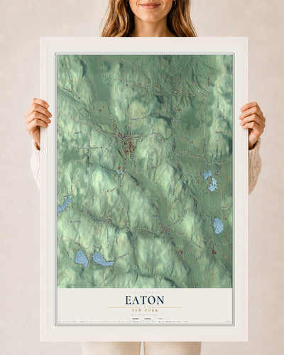 Eaton, New York map print, 24" x 36" W/ White Ayous Wood Frame mockup