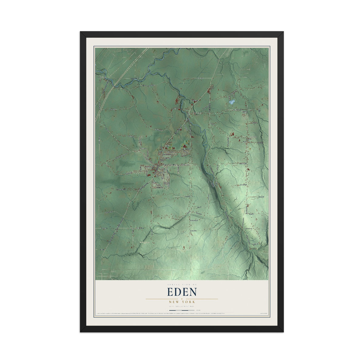 Eden, New York map print, 12" x 18" W/ Black Ayous Wood Frame mockup