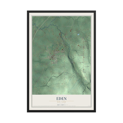 Eden, New York map print, 12" x 18" W/ Black Ayous Wood Frame mockup