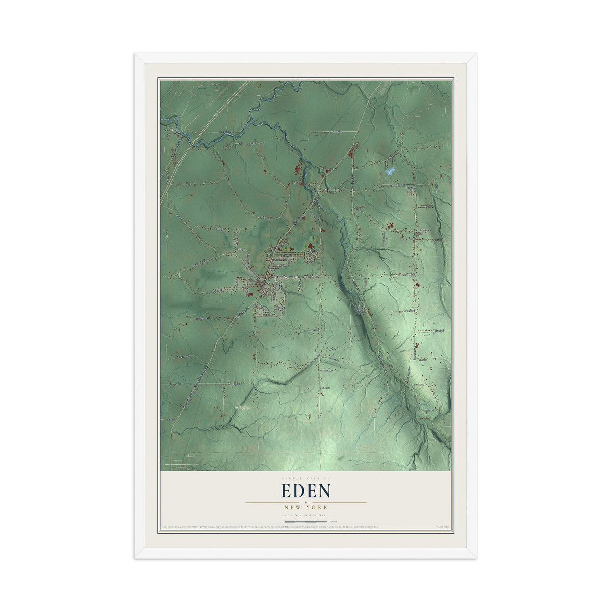Eden, New York map print, 12" x 18" W/ White Ayous Wood Frame mockup