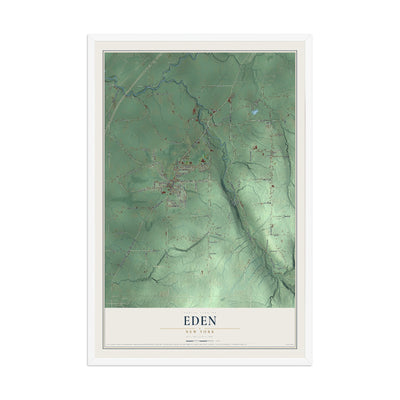 Eden, New York map print, 12" x 18" W/ White Ayous Wood Frame mockup