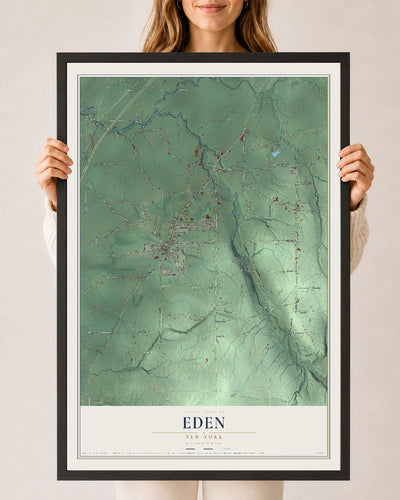 Eden, New York map print, 24" x 36" W/ Black Ayous Wood Frame mockup