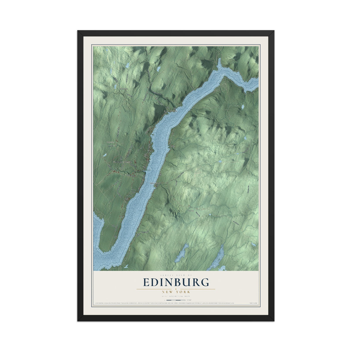 Edinburg, New York map print, 12" x 18" W/ Black Ayous Wood Frame mockup