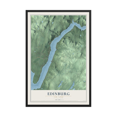 Edinburg, New York map print, 12" x 18" W/ Black Ayous Wood Frame mockup