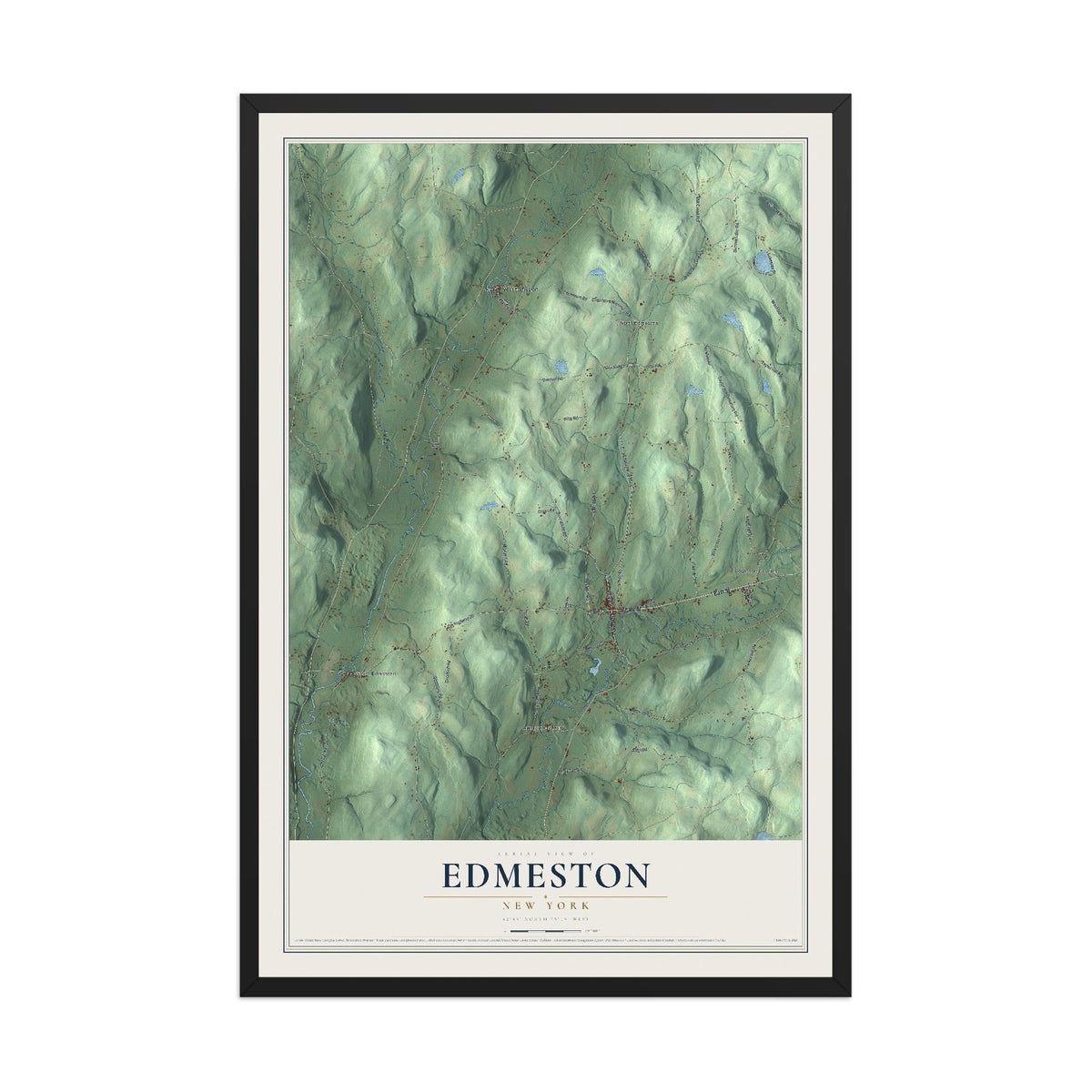 Edmeston, New York map print, 12" x 18" W/ Black Ayous Wood Frame mockup