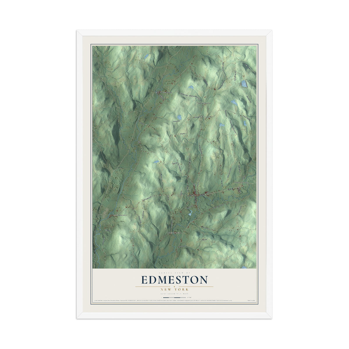 Edmeston, New York map print, 12" x 18" W/ White Ayous Wood Frame mockup
