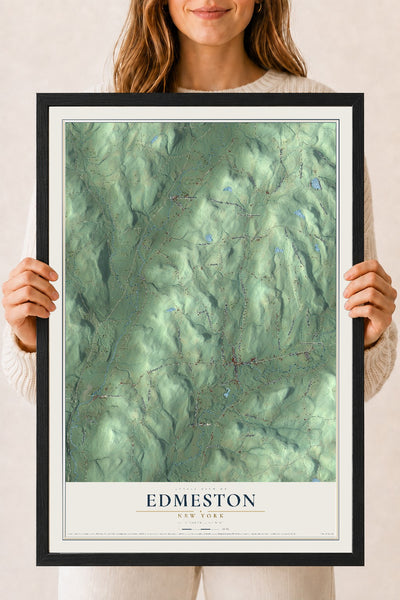 Edmeston, New York map print, 18" x 24" W/ Black Ayous Wood Frame mockup