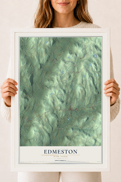 Edmeston, New York map print, 18" x 24" W/ White Ayous Wood Frame mockup