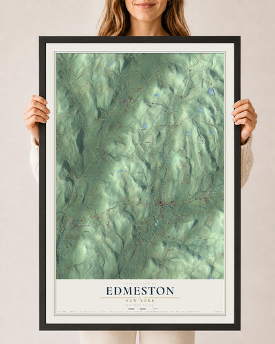 Edmeston, New York map print, 24" x 36" W/ Black Ayous Wood Frame mockup