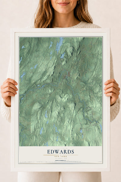 Edwards, New York map print, 18" x 24" W/ White Ayous Wood Frame mockup