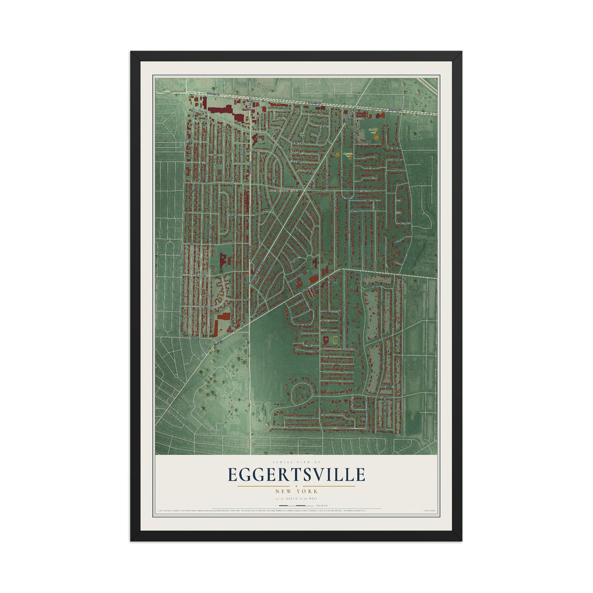 Eggertsville, New York map print, 12" x 18" W/ Black Ayous Wood Frame mockup