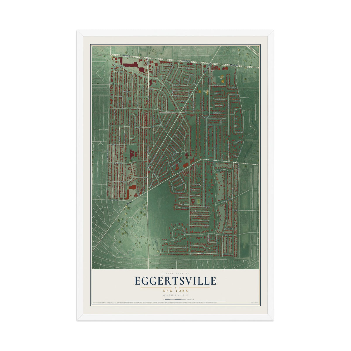 Eggertsville, New York map print, 12" x 18" W/ White Ayous Wood Frame mockup