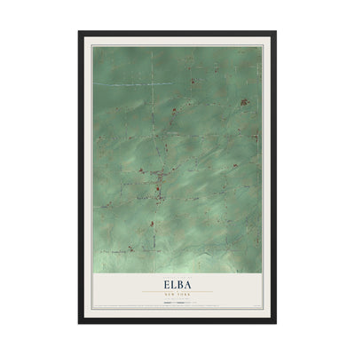 Elba, New York map print, 12" x 18" W/ Black Ayous Wood Frame mockup